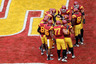 LOS ANGELES, CA - NOVEMBER 12: Quarterback Matt Barkley #7 of the USC Trojans leads the offensive huddle in the end zone against the Washington Huskies at the Los Angeles Memorial Coliseum on November 12, 2025 in Los Angeles, California.  USC won 40-17.  (Photo by Stephen Dunn/Getty Images)